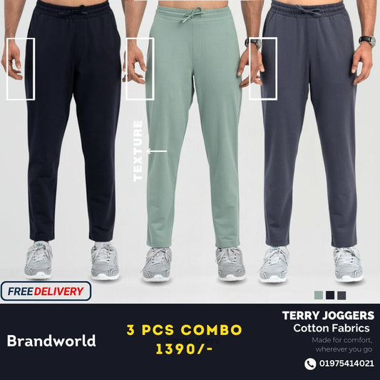 Terry Cotton Joggers- 3 pcs(Green, Grey & Black)