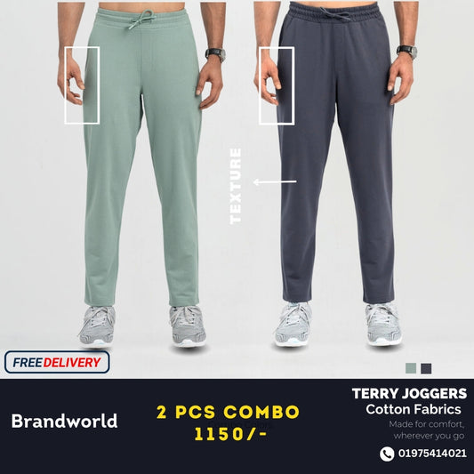 Terry Cotton Joggers- 2 pcs(Green & grey).