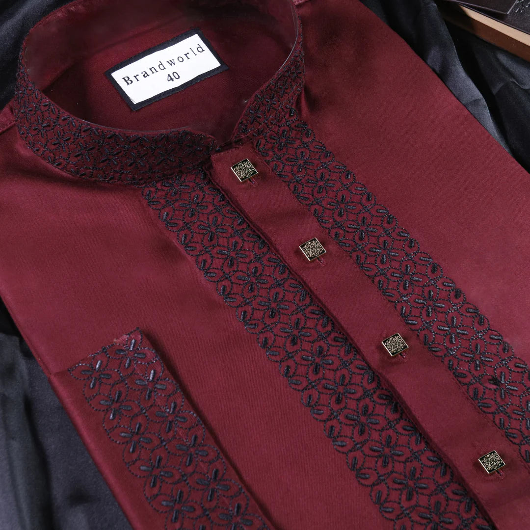 Men Embrodery Panjabi-Marron