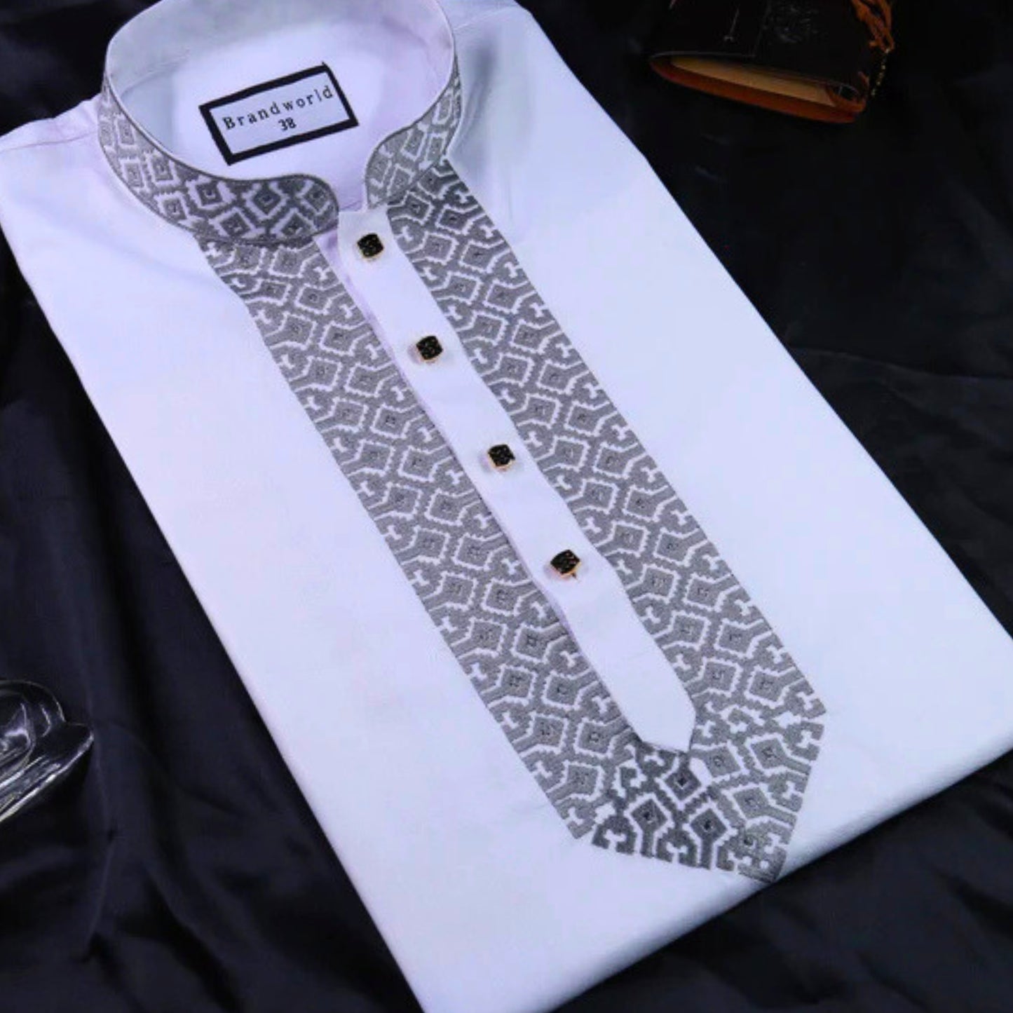 Men Embrodery Panjabi-White