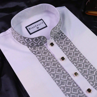 Men Embrodery Panjabi-White